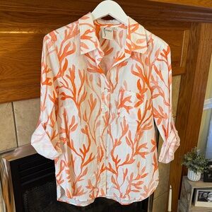 Finley Coral and White Leaf Pattern Shirt